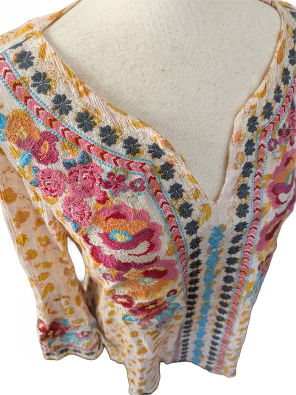 Savanna Jane Cream and Camel Boho Embroidery Top - Picture 6 of 16